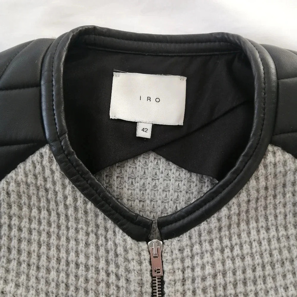 IRO Ceylona Knit Wool Zip Front Blazer with Lamb Leather Shoulders 42 FR (10 US) - Picture 13 of 17